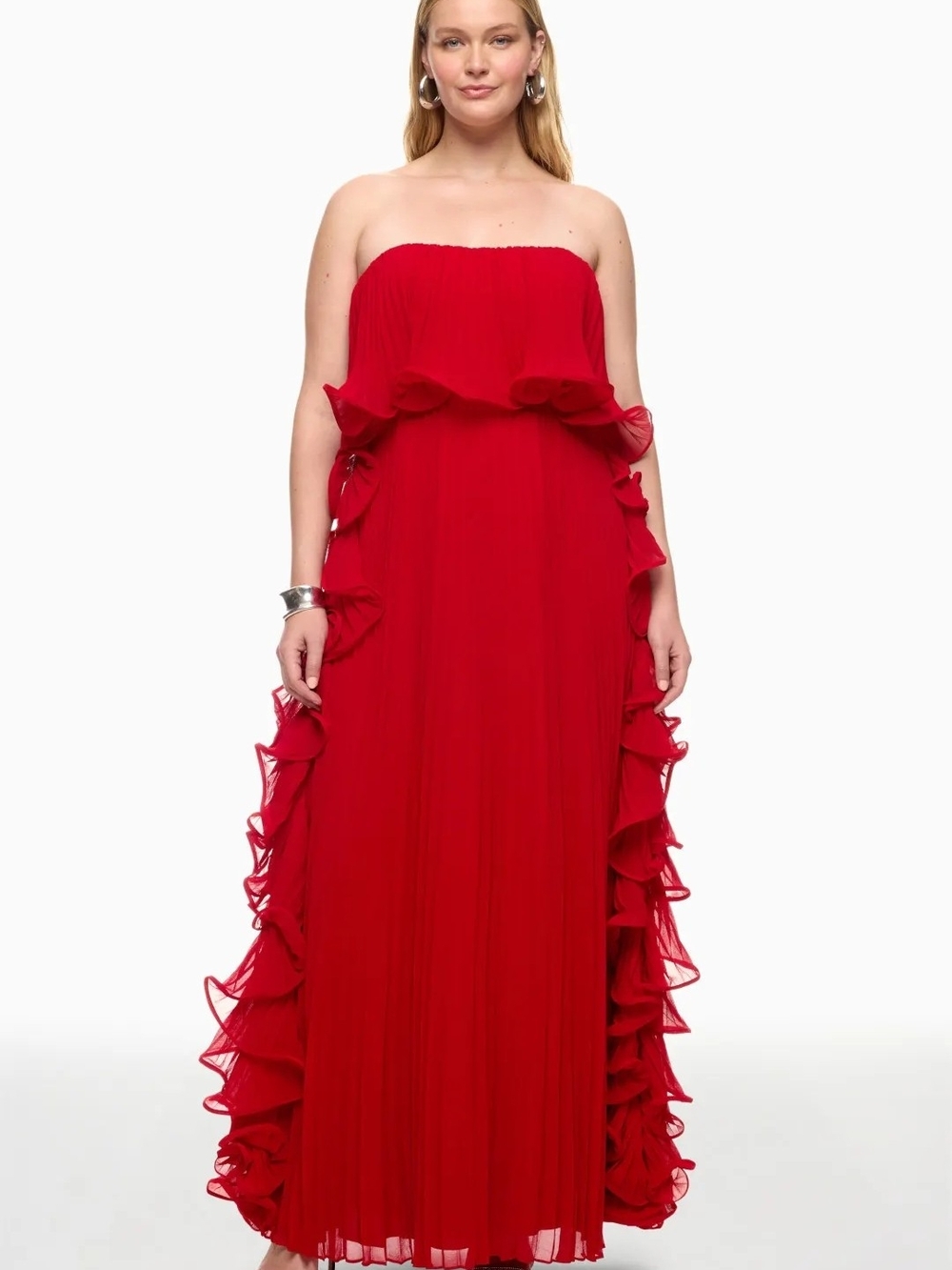 BADGLEY MISCHKA PLEATED RUFFLE GOWN SIZE 14 MSRP $890 - Picture 1 of 13